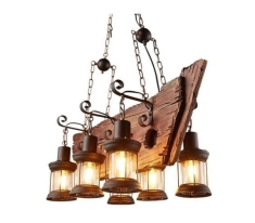 Lampara Colgante Vintage de Madera 6 Luces Dali