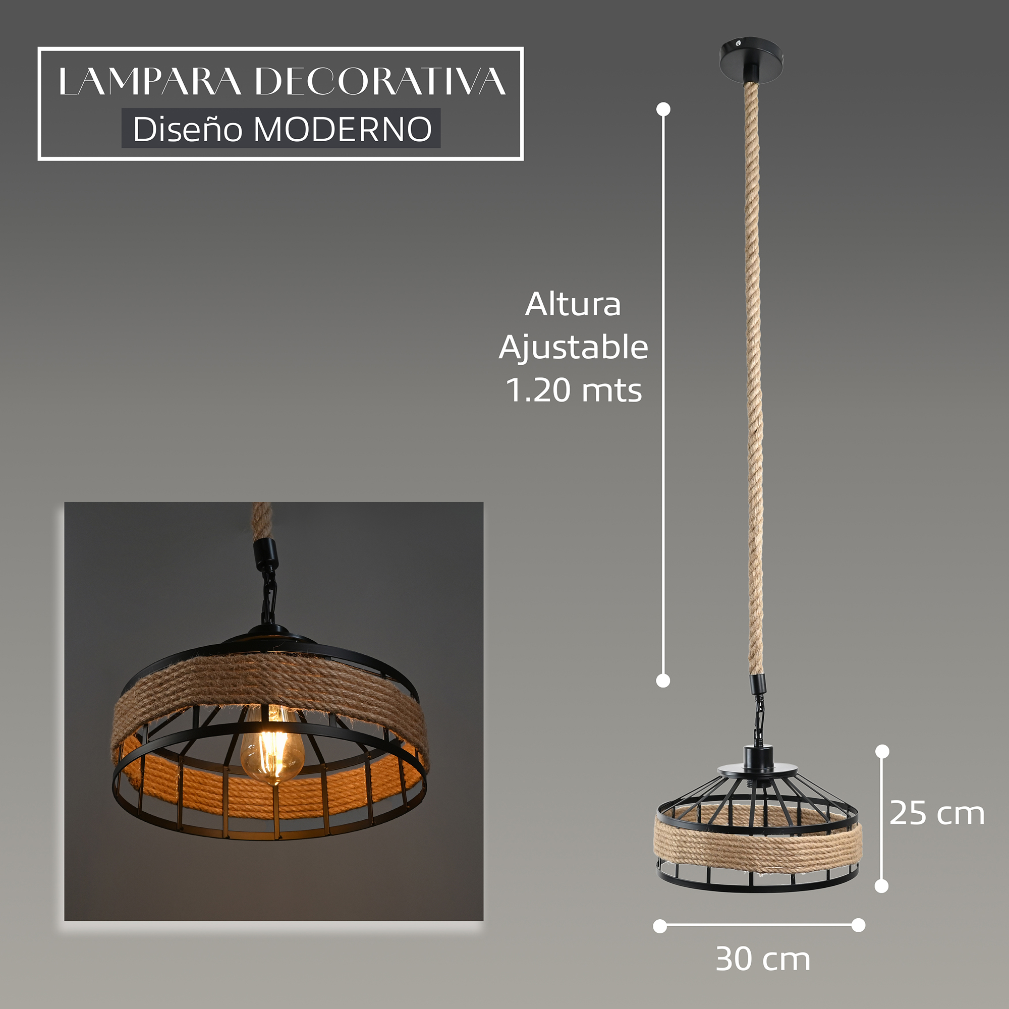 Lampara Colgante Decorativa Rustica 30cm / Lampara-Colgante-Decorativa-Tejida-300-239459219601443.jpg